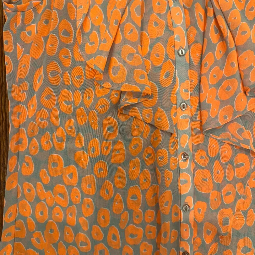 Yoana Baraschi Bright Orange/Grey Leopard Print Sleeveless Sheer Top, XS